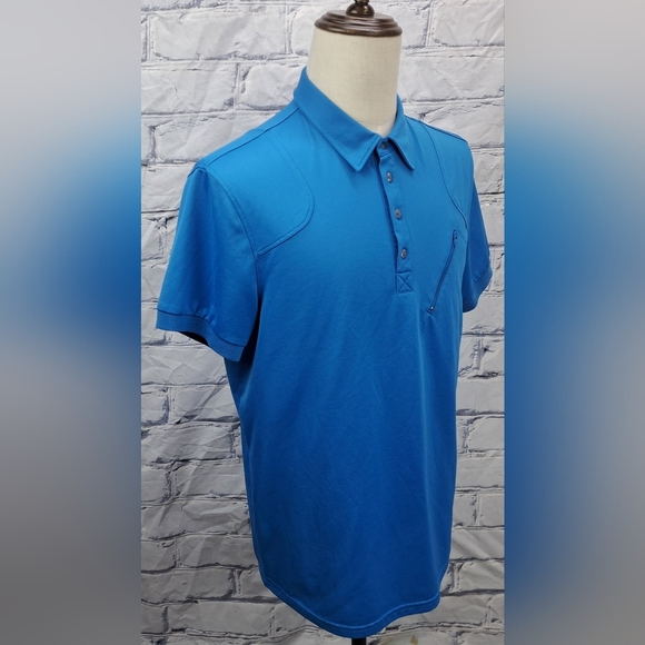 J. Lindeberg Mens Golf Polo Shirt Fieldsensor Fabric Asymmetrical Zip Blue Large - Picture 15 of 16